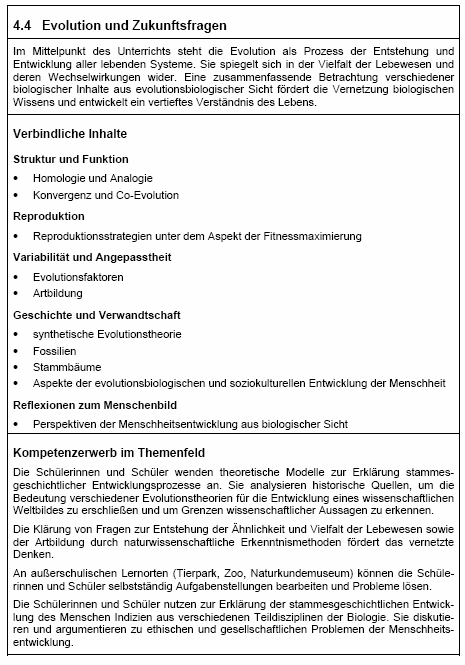 Rahmenlehrplan Evolution